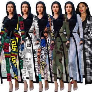 Cardigan Lungo Stampato da Donna E Pantaloni Lunghi Coordinati E Top Interno Completi Casual Streetwear per Vacanze Estive