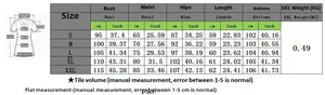 Size chart for two-piece printed set from S to XXL with detailed measurements
