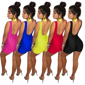 Women's sexy backless sleeveless slim fit romper shorts in five vibrant colors