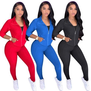 Ensemble de yoga 2 pièces pour femmes à texture nid d'abeille avec veste zippée