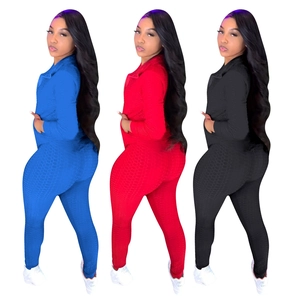 Ensembles deux pièces pour femmes en tissu gaufré avec haut zippé et pantalon long en trois couleurs