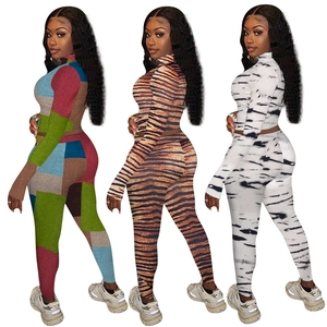 Women's 2-piece bodycon tracksuits with animal print, geometric patterns and tie-dye prints