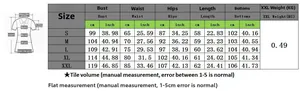 Detailed size chart for printed ruched 2-piece set from S to XXL with measurements