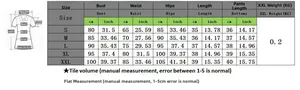 Detailed size chart for women's two-piece set including bust and waist in cm and inch
