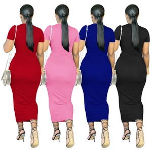 Robe longue moulante à manches courtes en rouge rose bleu et noir pour femmes