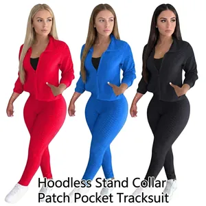 Survêtement 2 pièces pour femme avec texture nid d'abeille et col montant zippé