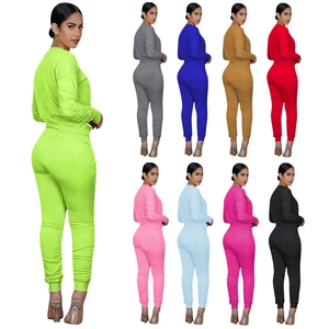 Women's 2-piece loungewear set with long sleeve sweatshirt and ruched joggers in nine colors