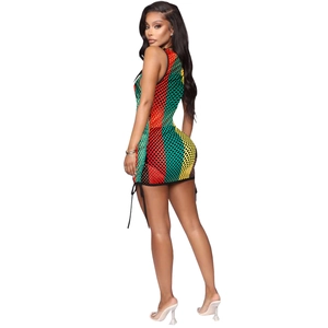 Colorful hollow out mesh cover up dress with crochet patchwork for beach or party wear
