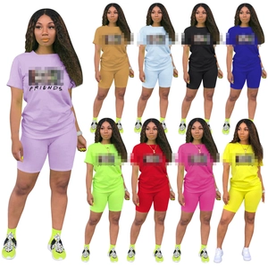 Women Friends Villain Graphic Print Short Sleeve Top And Bottom Casual Sexy Knit Polyester Outfits