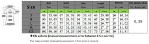 Size chart for lace cardigan and shorts set with measurements in cm and inches
