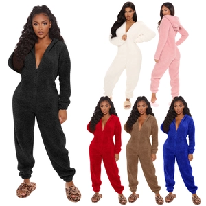 Combinaison À Capuche En Polaire Sherpa Pour Femme Avec Oreilles Fermeture Éclair Manches Longues Pyjama Chaud Hiver