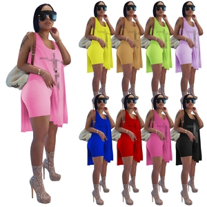 Women's 2-piece lounge set with cross print long tunic and cycling shorts in 8 colors