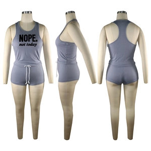Detailed front and back views of women's blue sporty lounge set with NOPE printed text