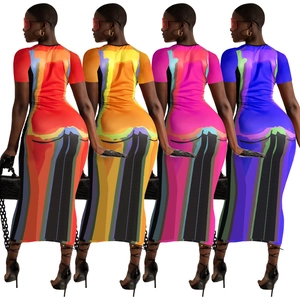 Slim fit printed long dresses with body silhouette patterns in multiple vibrant colors