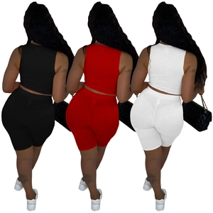 Dames 2-delige ribgebreide set met cropped tanktop en biker shorts in 3 verschillende kleuren
