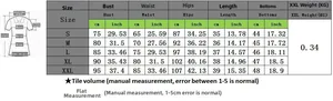 Detailed size chart for women's 3-piece sportswear set including vest, sleeve and shorts