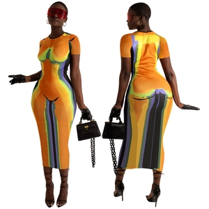 Women's crew neck short sleeve midi dress featuring vibrant thermal map body print