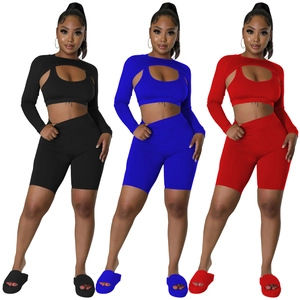 Women Athletic Shrug Racerback Top And Biker Shorts Workout Outfit High Waist Solid Color Activewear Gym Yoga Clothing