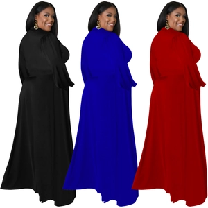Set abito lungo taglie forti elegante con maniche a lanterna e gonna a ruota in 3 colori