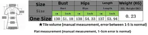 Size chart for printed long sleeve sunscreen cover-up showing bust and length measurements