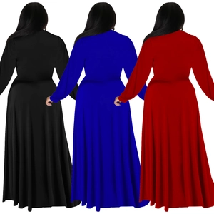Completo abito lungo taglie forti a maniche lunghe in nero, blu reale e rosso