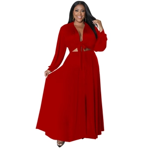 Top corto con lacci scollo a V e gonna lunga in cotone rosso vivace set due pezzi