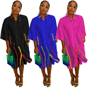 Women Casual Oversized Shirt Dress Lapel Button Down Maxi Dress With Pockets Artistic Vertical Striped Print Bohemian Vacation