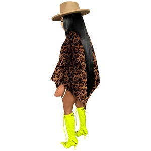 Detailed back view of leopard print velvet shawl top with asymmetric hemline design