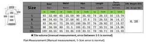 Size chart showing bust, waist and hip measurements for the two-piece suit set