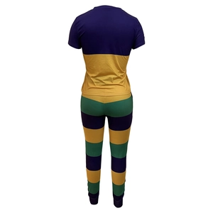 Rear view of striped cotton two-piece set featuring contrast colors and slim-fit lounge pants