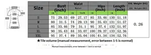 Size chart for strapless digital print dress with measurements in cm and inches from S to XXL
