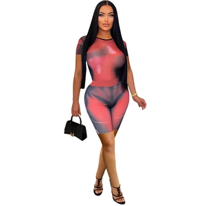 Detailed heat map print texture on a women's round neck two-piece fashion set