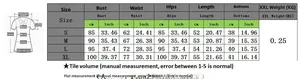 Tabella dettagliata delle taglie in cm e pollici per il completo a due pezzi a manica corta