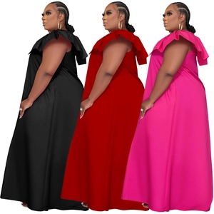 Plus size sleeveless maxi dress with ruffle shoulders and V-neck in multiple colors
