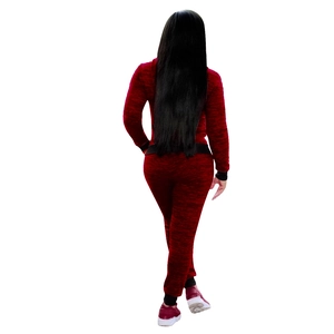 Rear view of maroon textured hooded tracksuit showing the fabric detail and ribbed cuffs