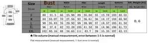 Detailed size chart for women's printed jacket and trousers set from sizes S to XXL