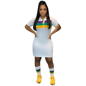 Robe Polo Décontractée à Rayures pour Femmes Manches Courtes Coupe Ajustée Mini Robe Avec Col Chemise