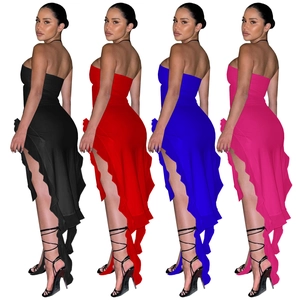 Robe bustier moulante à ourlet volanté dégradé en noir, rouge, bleu et rose
