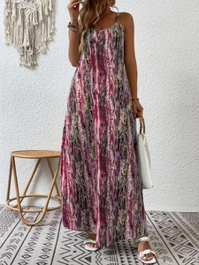Robe longue à bretelles pour femme avec imprimé bohème et motifs abstraits colorés