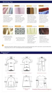 Detailed size guide and garment care instructions for polyester and cotton blend sets