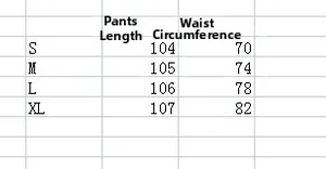 Size chart for women's printed wide-leg pants showing length and waist measurements