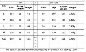Tableau des tailles pour ensemble chemise ample et pantalon large du S au XXL