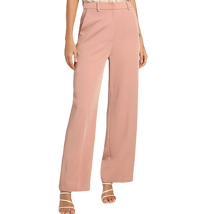 Chic dusty pink high-waisted wide-leg trousers for women with elegant vertical creases