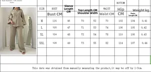 Detailed size chart for women's plus size long sleeve shirt and wide leg pants set