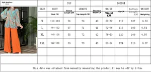 Detailed size chart for puff sleeve top and high waist wide leg pants set from M to XXL