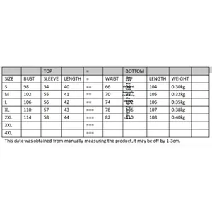 Detailed size chart for embossed crop shirt and high waist pants set, from S to 4XL