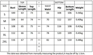 Tableau des tailles détaillé pour ensemble chemise imprimée et pantalon de la taille S-2XL