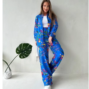 Women Floral Print Long Sleeve Shirt And Wide Leg Pants Clothing Casual Bohemian Style Vacation Streetwear Outfits