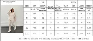 Detailed size chart for women's casual lounge set with top and jogger pants measurements