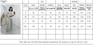 Detailed size chart for cotton linen short top and high waist wide leg pants set